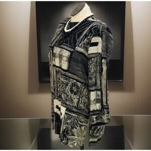 Stephanie Thomas Womens 10 Tunic Pull Over Color Block BL/WH Floral 3/4SLV Pads